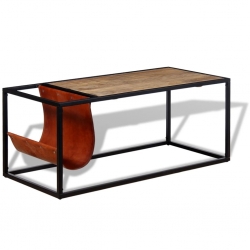 Stolik kawowy ze skórzanym uchwytem na czasopisma 110x50x45 cm
