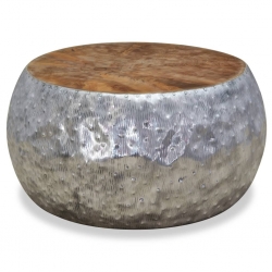 Stolik kawowy, aluminium, drewno tekowe, 60 x 60 x 30 cm