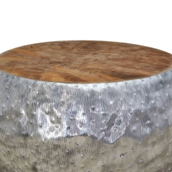 Stolik kawowy, aluminium, drewno tekowe, 60 x 60 x 30 cm