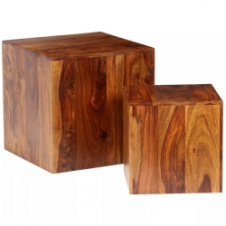 Zestaw dwóch stolików kawowych z drewna sheesham, 40x40x40 cm