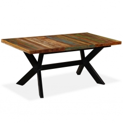 Stół jadalniany, drewno odzyskane, stalowe nogi krzyżowe, 180cm