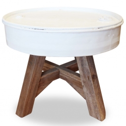Stolik kawowy, lite drewno z odzysku, 60 x 45 cm, biały