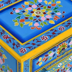 Szafka nocna, lite drewno mango, turkusowa, ręcznie malowana