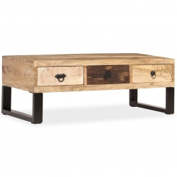 Stolik kawowy z 3 szufladami, lite drewno mango, 90x50x35 cm