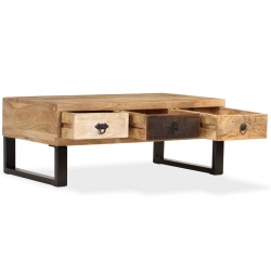 Stolik kawowy z 3 szufladami, lite drewno mango, 90x50x35 cm