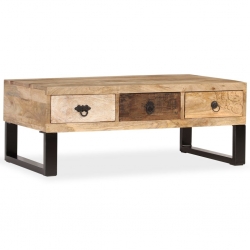 Stolik kawowy z 3 szufladami, lite drewno mango, 90x50x35 cm