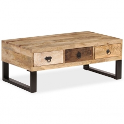 Stolik kawowy z 3 szufladami, lite drewno mango, 90x50x35 cm