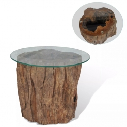 Stolik kawowy, drewno tekowe i szkło, 50 x 40 cm