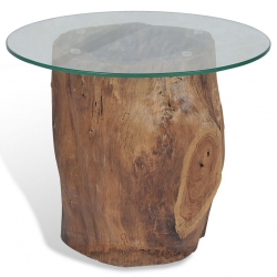 Stolik kawowy, drewno tekowe i szkło, 50 x 40 cm