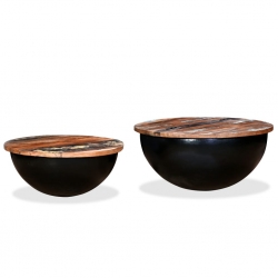 Stoliki kawowe, 2 szt., drewno z odzysku, czarne, kształt misy