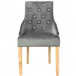 Krzesła stołowe, 2 szt., srebrne, drewno dębowe i aksamit