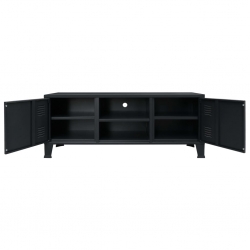 Metalowa szafka TV w industrialnym stylu, 120x35x48 cm, czarna