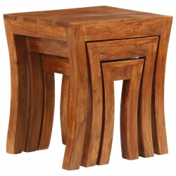 3 stoliki wsuwane pod siebie, drewno akacjowe, 50x35x50cm, brąz