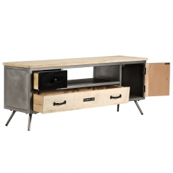 Szafka pod telewizor, lite drewno mango i stal, 120x30x45 cm