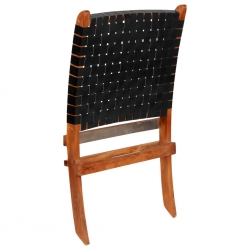 Krzesło składane, czarne, skóra naturalna