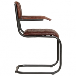 Krzesła z podłokietnikami, 2 szt., brązowe, prawdziwa skóra