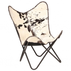 Krzesło motyl, czarno-białe, naturalna kozia skóra