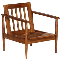 Fotel, brązowy, skóra naturalna i drewno akacjowe
