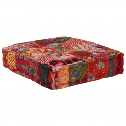 Kwadratowy puf patchworkowy, bawełna, 50x50x12 cm, czerwony