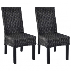 Krzesła stołowe, 2 szt., czarne, rattan Kubu i drewno mango