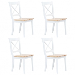 Krzesła stołowe, 4 szt., biel i jasny brąz, drewno kauczukowca