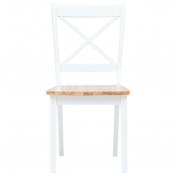 Krzesła stołowe, 4 szt., biel i jasny brąz, drewno kauczukowca