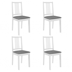 Krzesła z poduszkami, 4 szt., białe, lite drewno