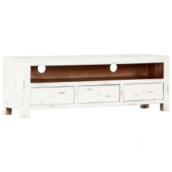 Szafka pod TV, biała, 120x30x40 cm, lite drewno akacjowe