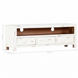 Szafka pod TV, biała, 120x30x40 cm, lite drewno akacjowe
