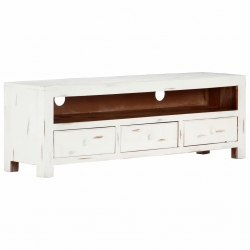 Szafka pod TV, biała, 120x30x40 cm, lite drewno akacjowe