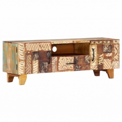 Ręcznie rzeźbiona szafka pod TV, 120x30x40 cm, drewno odzyskane