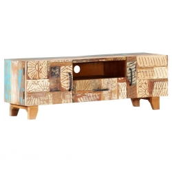 Ręcznie rzeźbiona szafka pod TV, 120x30x40 cm, drewno odzyskane