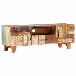 Ręcznie rzeźbiona szafka pod TV, 120x30x40 cm, drewno odzyskane