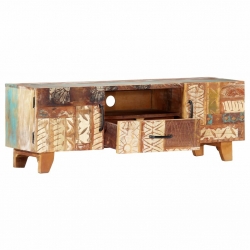 Ręcznie rzeźbiona szafka pod TV, 120x30x40 cm, drewno odzyskane