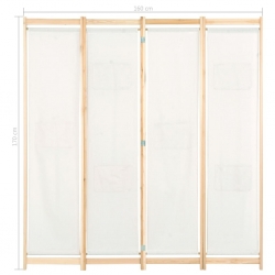 Parawan 4-panelowy, kremowy, 160x170x4 cm, tkanina