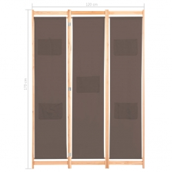 Parawan 3-panelowy, brązowy, 120x170x4 cm, tkanina