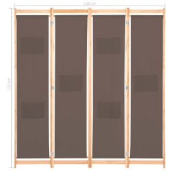 Parawan 4-panelowy, brązowy, 160x170x4 cm, tkanina