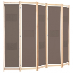 Parawan 5-panelowy, brązowy, 200 x 170 x 4 cm, tkanina