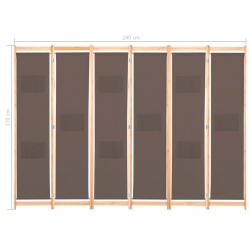 Parawan 6-panelowy, brązowy, 240 x 170 x 4 cm, tkanina