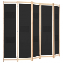 Parawan 5-panelowy, czarny, 200 x 170 x 4 cm, tkanina