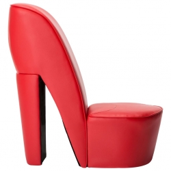 Fotel w kształcie buta na obcasie, czerwony, sztuczna skóra