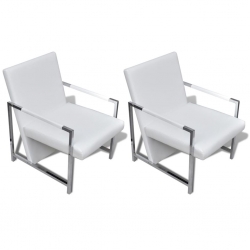 Fotele z chromowaną ramą, 2 szt., białe, sztuczna skóra