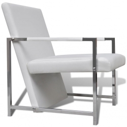 Fotele z chromowaną ramą, 2 szt., białe, sztuczna skóra
