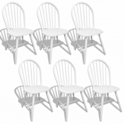 Krzesła stołowe, 6 szt., białe, lite drewno kauczukowca