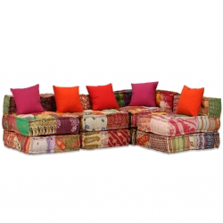 Sofa modułowa z akcesoriami, 16 elementów, patchwork z tkanin
