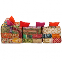 Sofa modułowa z akcesoriami, 16 elementów, patchwork z tkanin