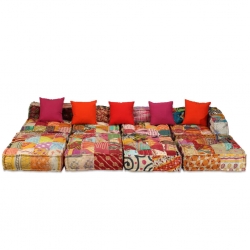 Sofa modułowa z akcesoriami, 16 elementów, patchwork z tkanin