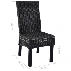 Krzesła stołowe, 6 szt., czarne, rattan Kubu i drewno mango
