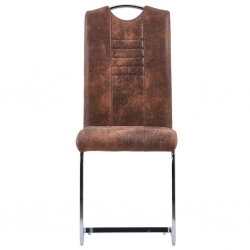 Krzesła stołowe, wspornikowe, 6 szt., brązowe, sztuczny zamsz