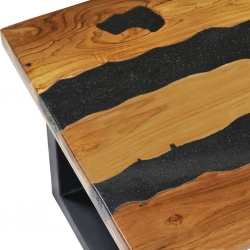 Stolik kawowy, 100x50x40 cm, drewno tekowe i kamień wulkaniczny